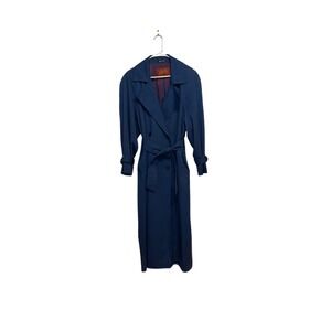 Vintage Sanyo Carol Cohen Blue Lightweight Trench Coat Women's Belted Size 10